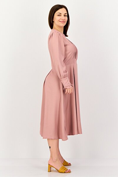 freesoul Women Pleated Midi Dress, Peach