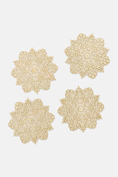 Muy Mucho 4 Piece Metallic Merry Christmas Coasters Set, Gold