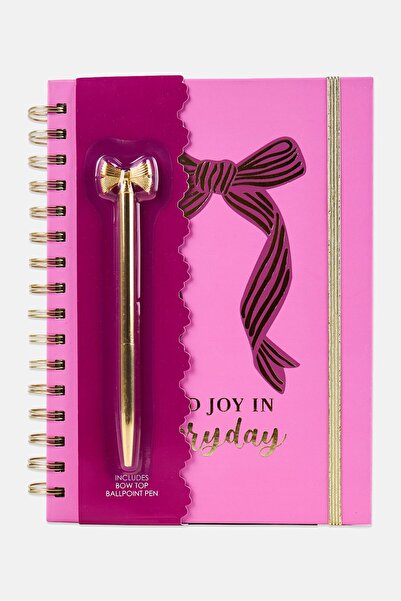 Votum Find Joy In Everyday Spiral Notebook With Bow Top Ballpoint Pen, Multicolor