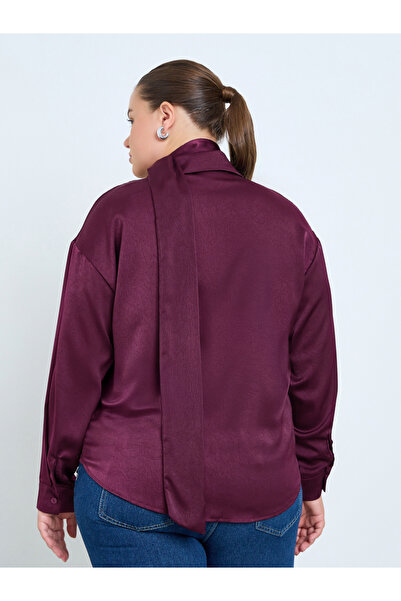 Styli Plus Size Burgundy Satin Shirt
