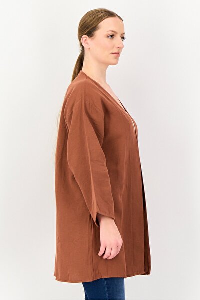 Bianco Lucci Women Open Front Solid Kimono Kaftan, Brown