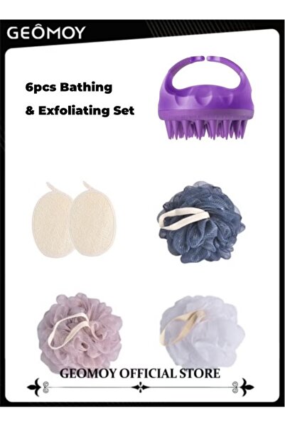 Geomoy مجموعة استحمام وتقشير مكونة من 6 قطع، فرشاة تدليك فروة الرأس، شامبو، و...