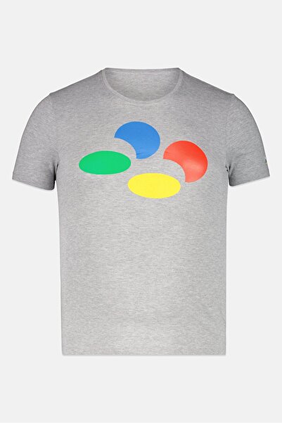 Super Nintendo Men Graphic Print Short Sleeve T-shirt, Gray