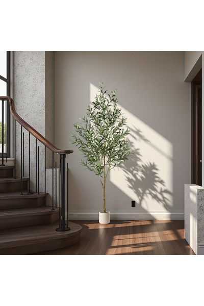 SCHENKERO شجرة زيتون اصطناعية بطول إضافي 7 أقدام - نبات صناعي للمداخل والمساح...