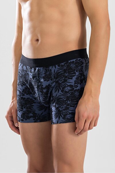 BAYKAR Men's Patterned Stretch Fabric Cotton Patterned Boxer 1410 Navy Blue