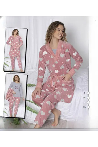 zahyat Women's Home Robe Set (Pink & Gray)