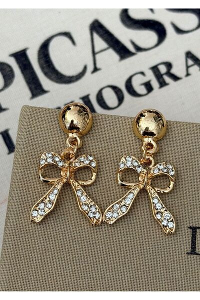 MioArt أقراط نسائية مرصعة بالأحجار على شكل فيونكة متدلية