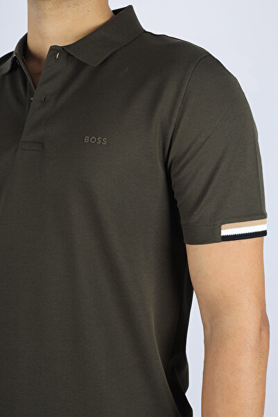 BOSS Men's Cotton Polo Collar Button Closure Short Sleeve Green Polo Neck T-Shirt 50467113-342