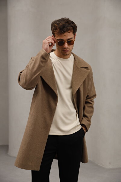 Bürke Μαύρο παλτό με κουμπιά που κλείνει στο μισό oversized Άνετο κομμένο μακρύ ανδρικό παλτό κασετίνα