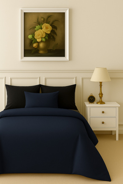 İQON Flat Sheet Bedding Set 100% Cotton Single Size Navy Blue-Black