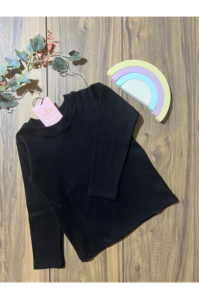 Babyelisco Kız çocuk pamuklu kaşkorse uzun kollu body Siyah 1-12 yaş