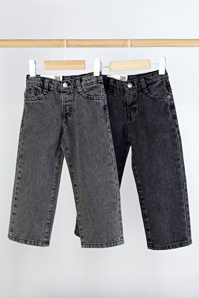 Shopmins بنطلون جينز للأطفال من الجنسين مع حزام مطاطي وأزرار كبس، طقم من قطعت...