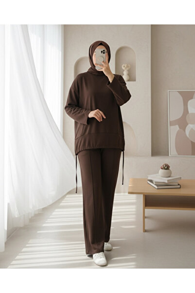 Modamorfo Σετ με φούστα με κορδόνια και μακρύ πίσω μέρος - Καφέ