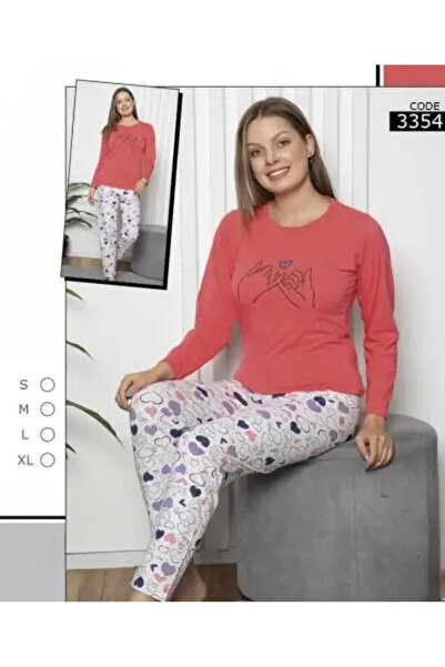 zahyat Women's red cotton pajama set with playful heart prints