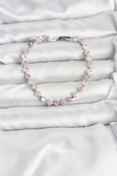 FREEDOM STOREE Square Zircon Stone Silver Color Women's Bracelet