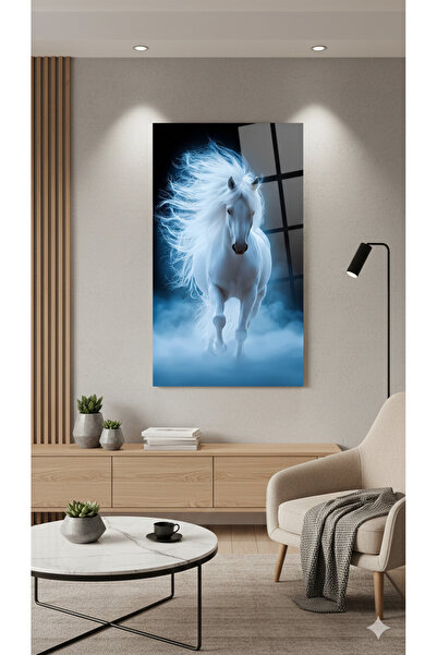 BLT DİZAYN Power and Freedom Themed White Horse Glass Painting – Premium Quality