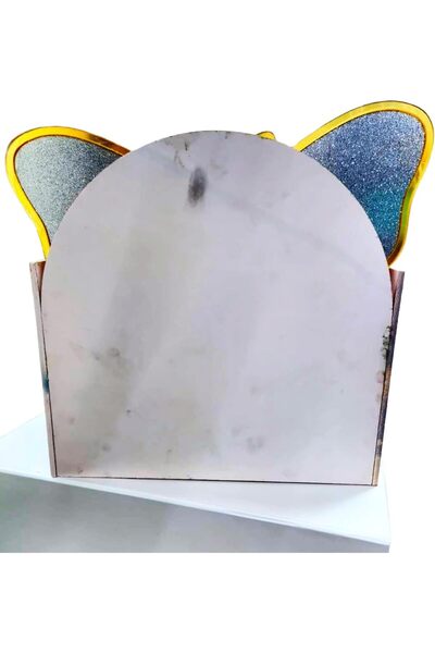 Generic Butterfly Shaped Tanning Display Stand, Blue and Gold, White Base, Decorative Counter Display