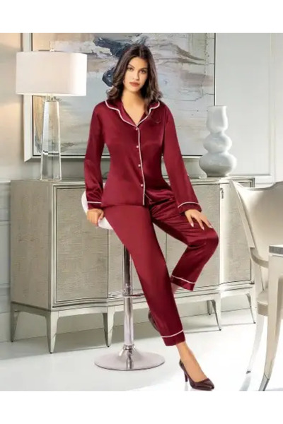zahyat Luxurious Shiny Red Silk Pajama
