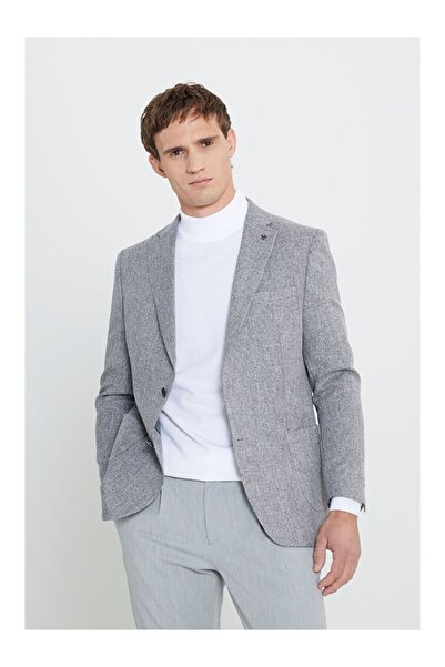 LC Waikiki Men's Gray Slim Fit Slim Fit Mono Collar Patterned Jacket with Pocket