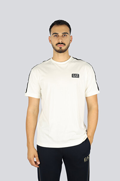 EA7 Men's Cotton Crew Neck Short Sleeve Beige T-Shirt 7m000956 Af10375-U1105