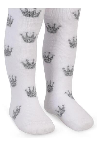 Civil Baby Glitter Crown Towel 6- Baby Girl Pantyhose - White 18 Months