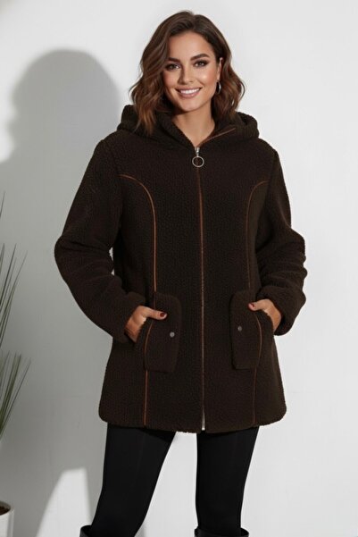 hiramir Peluş Yeni Sezon Kadın Kapüşonlu Astarlı Mont KS2563