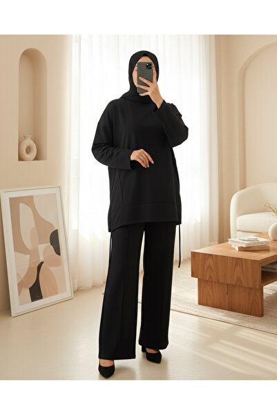 Modamorfo Σετ με φούστα με κορδόνια και μακρύ πίσω μέρος - Μαύρο