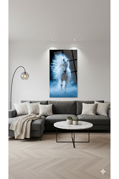 BLT DİZAYN Power and Freedom Themed White Horse Glass Painting – Premium Quality