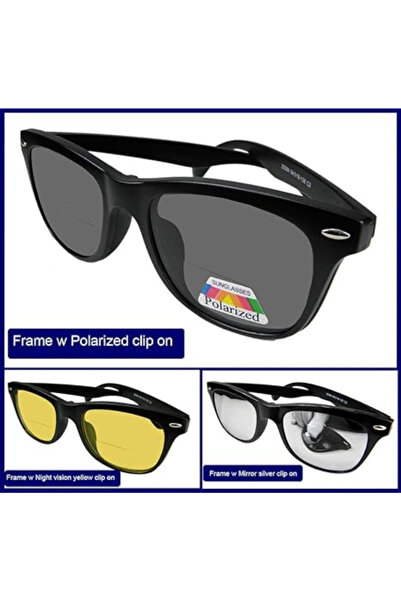 Genaric Polarized Mirror Night Vision Glasses 3 Magnetic Clip Black Sunglasses