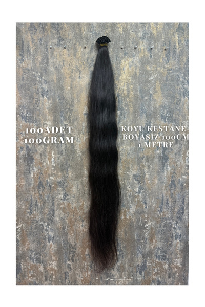 HalitCan HairKing شعر طبيعي بطول 100 سم – كستنائي داكن (غير مصبوغ) – 100 قطعة...