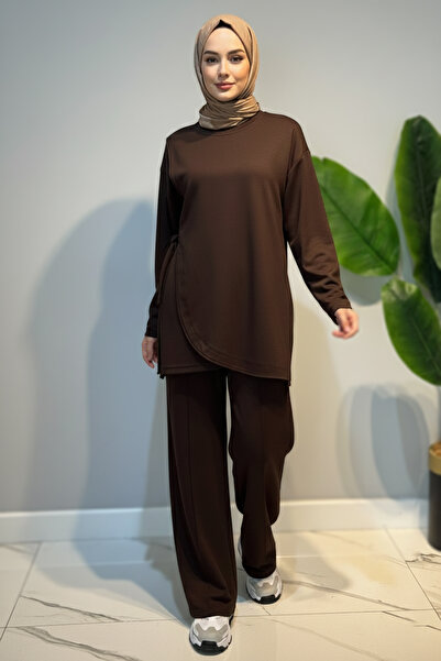 Lale Butik Lace Detail Tunic Trousers Set 2117 Brown