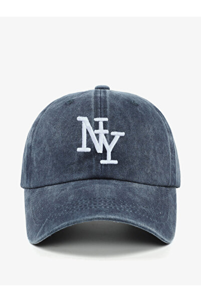 Take Two By Styli قبعة بيسبول مطرزة بشعار نيويورك باللون الأزرق الداكن