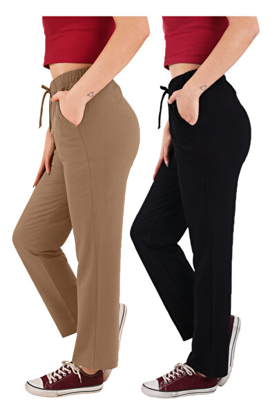 ASN concept بنطلون رياضي نسائي من قماش الفسكوز مكون من قطعتين باللون الأسود/ا...