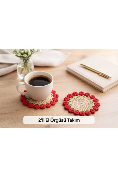 shop Handmade Multi-Purpose Knitted Coasters – Set of 2 |   Floral Motif, Decorative, 100% Cotton