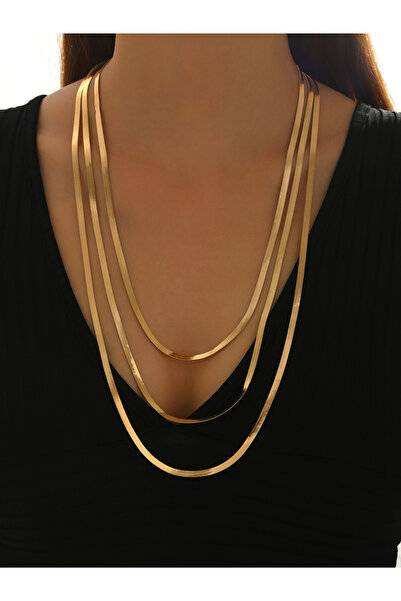 Take Two By Styli Gold Multi-Layer Flat Snake Necklace
