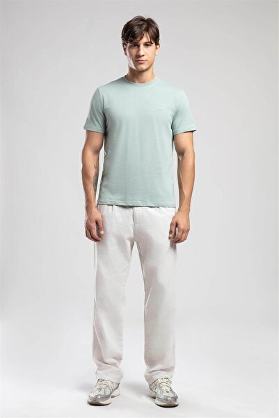 Lee Cooper Matteo Mid-High Waist Loose Straight Cut Straight Leg 100% Cotton Ecru Men's Trousers