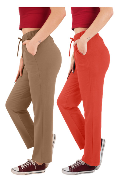 ASN concept Women's Viscose Fabric 2-Pack Pomegranate Flower / Brown Sweatpants (with Plus Size Option)