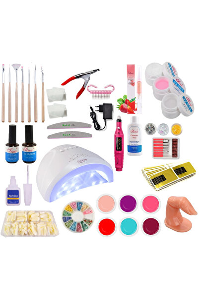 SELA Kit unghii false cu gel UV nr. 100 cu lampă LED, alb perlat,