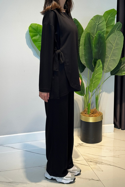 Lale Butik Lace Detail Tunic Trousers Set 2117 Black