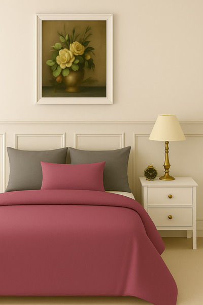 İQON Flat Sheet Bedding Set 100% Cotton Single Size Rose Dry-Grey