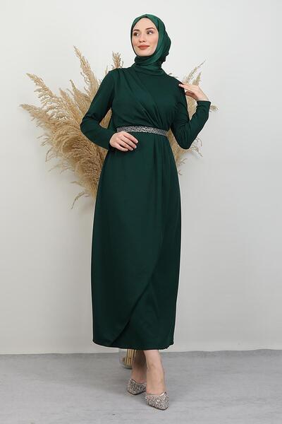 GİYZAMİLA Belt Detail Dress Emerald