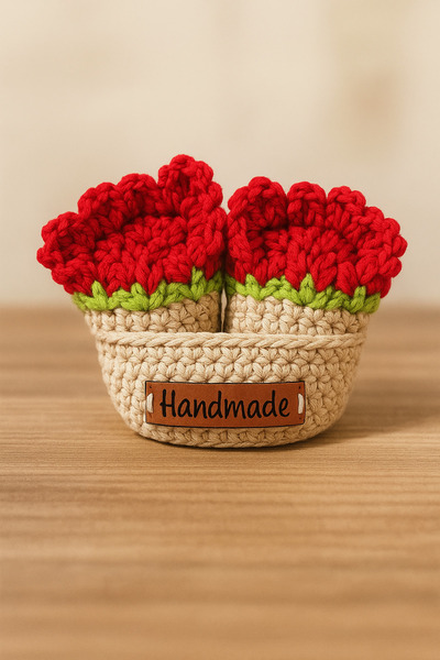 Handmade El Örgüsü 2’li Çok Amaçlı Bardak Altlığı – Çiçek Desenli, %100 Pamuk...