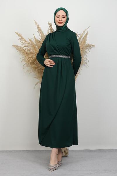 GİYZAMİLA Belt Detail Dress Emerald