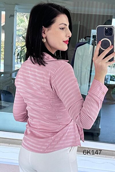 İnce Topuk Kare Jacquard Satin Shirt 6K147