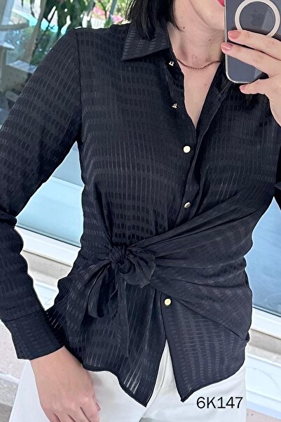 İnce Topuk Kare Jacquard Satin Shirt 6K147