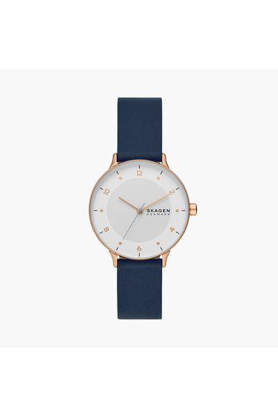 Skagen ساعة نسائية تناظرية زرقاء بسوار جلدي مقاس 36 مم | SKW3090