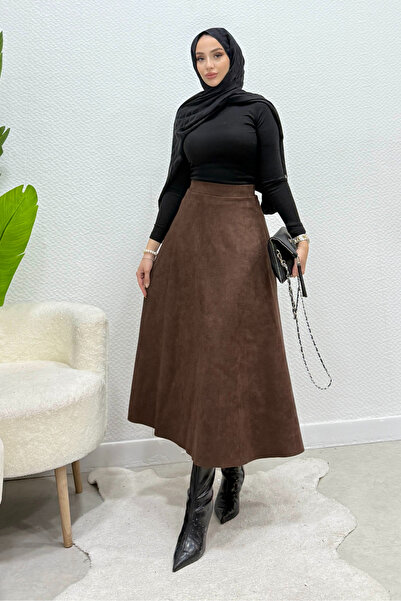 Tesettür Diyarı Kışlık Süet Tesettür Etek- Acı Kahve