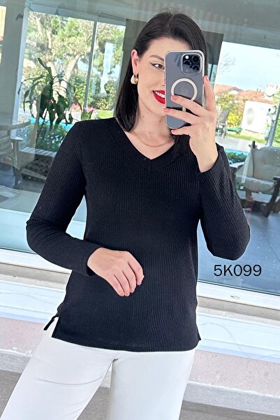 İnce Topuk V-Neck Knitwear Blouse 5K099