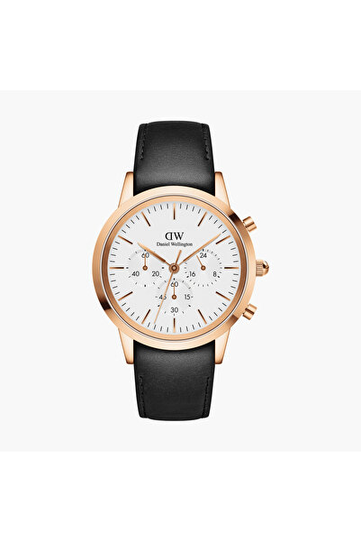 Daniel Wellington 42 MM Men's Black Chronograph Leather Strap Watch - DW00100646