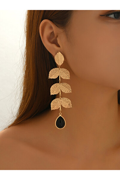 Take Two By Styli Women Gold Leaf Dangle Earrings
